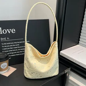 Women Minimalist Star Printed Shoulder Bag Korean Fabric Cotton Lining Magnetic Underarm Bag Casual Commute Handbag Gift