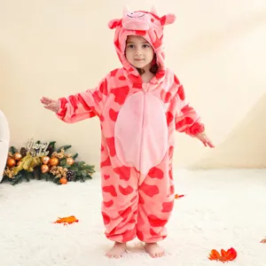 Cute flannel animal romper detail view, showing soft fabric, hood design, and cozy fit.