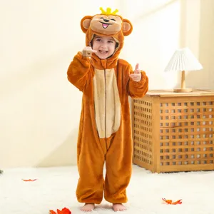 Infant flannel animal onesie baby cartoon romper toddler cute monkey costume for daily wear.