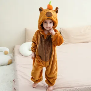 Infant flannel animal onesie baby cute cartoon romper hooded sleepwear detail shot