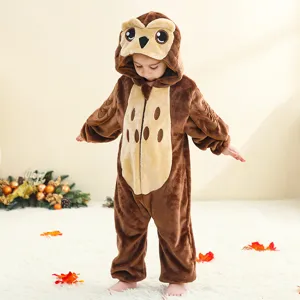 Baby flannel owl onesie cute animal romper toddler winter warm hooded jumpsuit costume