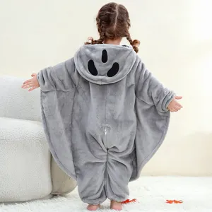 Disfraz de animal de franela gris para niños, cómodo mono con capucha para fiesta de Halloween.