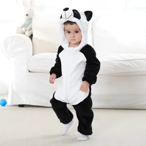 Süßes Baby Panda Flanell Strampler Kostüm mit Kapuze für Kleinkinder, weicher Winter Anzug Foto.