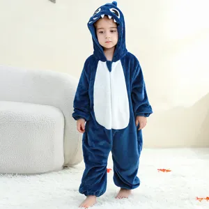 Disfraz de mono de tiburón azul de franela para niños, pijama suave para fiesta de Halloween.