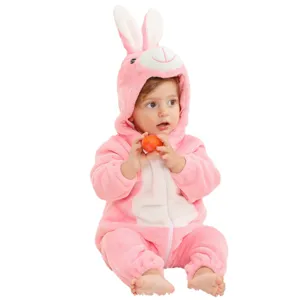 Baby Flanell Hase Kostüm Kapuze Strampler süßer rosa Tier Overall für den Winter Alltag