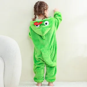 Mono de franela con diseño de animales para niños, disfraz verde bonito para fiestas.