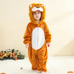 Infant flannel lion onesie detail, cute animal costume for babies and toddlers, soft and warm.