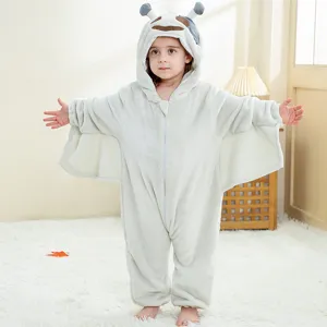 Monos de franela gris para niños, con capucha bonita y mangas de alas suaves y cómodas.