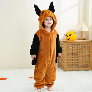 Cómodo mameluco de animales de franela con capucha, lindo disfraz de Halloween para niños pequeños.