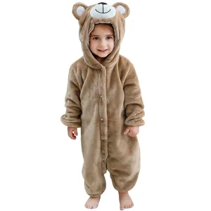 Kleinkind Baby Bär Kapuze Strampler Süß Plüsch Fleece Jumpsuit Herbst Winter Warmer Einteiler