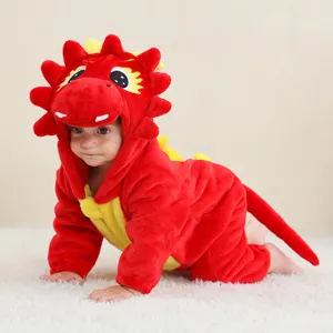 Mameluco de Flanela de Animal de Dibujos Animados Lindo con Capucha Manga Larga Jumpsuit Bebé Cálido Ropa de Dormir