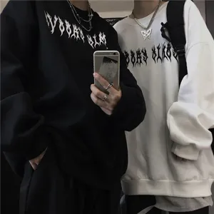 Automne style rue vintage sombre Y2K lettre impression col rond sweat shirt unisexe.