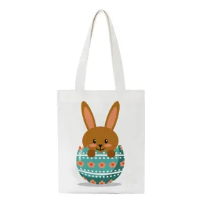 Paashaas print canvas shopper tas detailweergave, schattige dagelijkse winkeltas stijl.