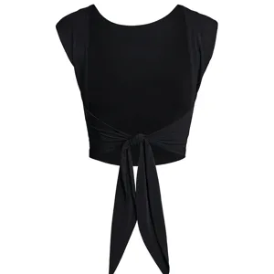 Μαύρο αμάνικο crop top Y2K με ενισχυμένες βάτες ώμων και λεπτομέρεια δέσιμο στην πλάτη.