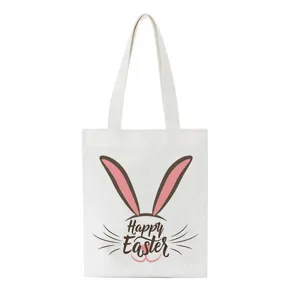 Paashaas print canvas shopper tas, casual witte handtas voor dagelijks gebruik thuis.
