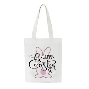 Witte canvas boodschappentas met schattige paashaas print voor de feestdagen en cadeaus.