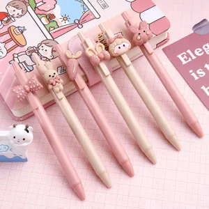 Cute cartoon gel pens set with 3D rabbit and bow toppers for students school stationery.