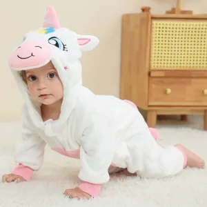 Deliziosa tutina flanella unicorno neonato autunno inverno calda con cappuccio costume animale