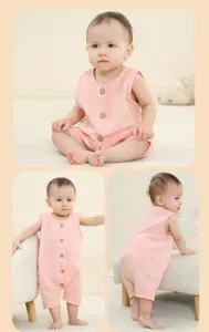 Baby pure cotton sleeveless romper summer breathable infant solid color onesie cute baby clothes