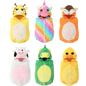 Bebé Franela Dibujos Animados Animal Mameluco con Capucha Sin Mangas Cremallera Monos Lindo Animal Cosplay Ropa Diaria