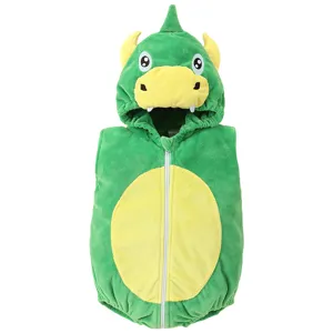 Chaleco con capucha de dinosaurio de franela para bebé, lindo romper sin mangas, suave y cálido.