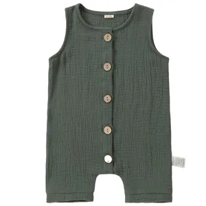 Infant pure cotton sleeveless romper solid color baby summer breathable jumpsuit 6-12M