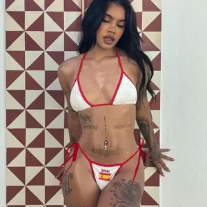 Sexy women split bikini swimsuit for beach vacation, stylish contrast trim swimwear style.