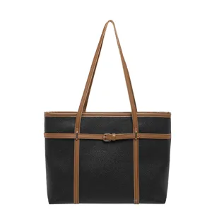 Fashion casual large capacity black tote bag shoulder bag for women daily commute style.