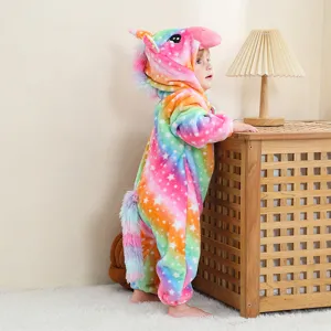 Pelele de unicornio arcoíris de forro polar para niños lindo disfraz pijama suave