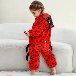 Niños lindo franela mariquita mono disfraz fiesta de Halloween pijama cálido con capucha