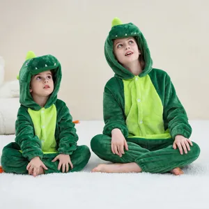 Kids flannel dinosaur onesie pajamas, cute animal sleepwear for boys and girls holiday wear.