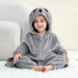 Suave mameluco de animales de franela para niños, cómodo mono con capucha para fiestas y hogar.