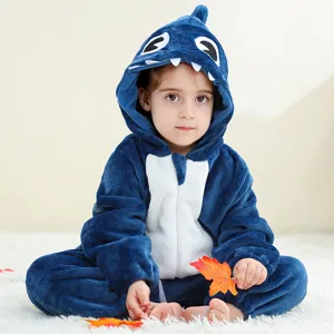 Pijama enterito de tiburón de franela para niños lindo disfraz de animal para Halloween