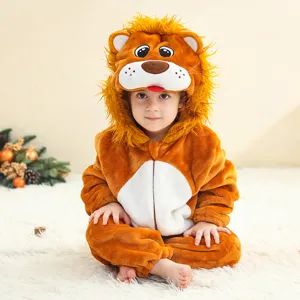 Cute infant flannel animal romper, lion costume baby jumpsuit for toddlers cozy soft wear.