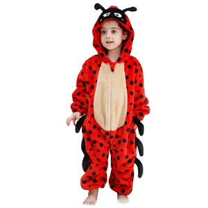 Mono de disfraz de animal mariquita de franela para niños en fiesta de Halloween.