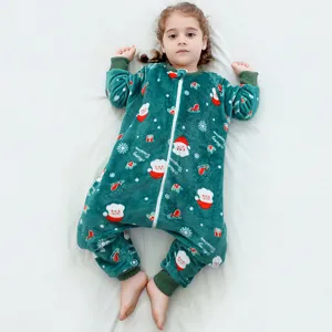 Weihnachten Fleece Babyschlafsack Kinder Langarm Einteiler Pyjama mit süßem Weihnachtsmann