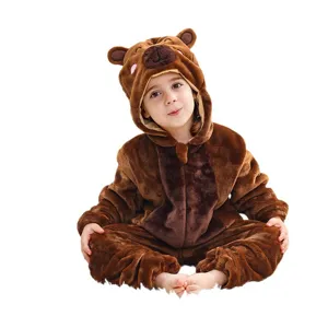 Infant toddler flannel brown bear onesie cute animal jumpsuit cozy baby sleepwear costume