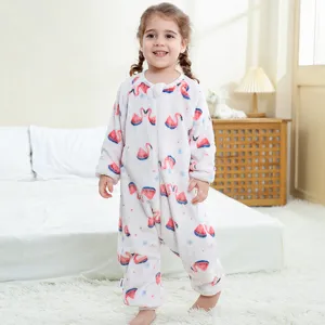 Kinder Flanell Fleece Einteiler Pyjama mit niedlichem Flamingo Wassermelone Print Schlafanzug