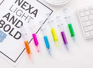 Creatieve spuit 6-kleuren beitelpunt markeerstift set voor studenten briefpapier benodigdheden.