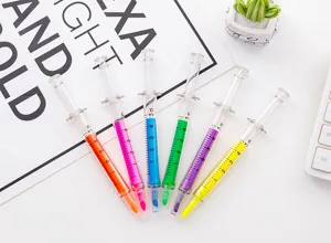 6-kleuren spuit markeerstiften, schattige creatieve medische schrijfwaren pennen voor school.
