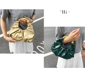 Schicke plissierte Abendtasche Knödel Handtasche für Damen, stylischer Metallgriff Tasche.