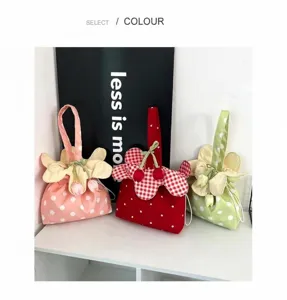 Stile coreano borsa a mano portabile a pois fiore sacchetto in stoffa giornaliero nuovo