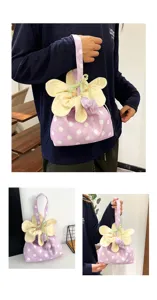 Borsa di stoffa quotidiana a pois con fiori stile carino coreano borsa a mano con coulisse