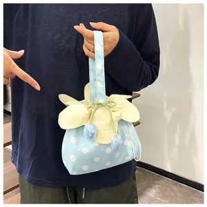 Borsa a pois stile coreano, carina borsa in tessuto con coulisse per donne, pochette regalo portatile.