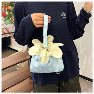 Borsa a mano in tessuto a pois fiore dolce coreano sacchetto con coulisse portatile estate