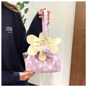 Borsa a mano con coulisse a pois stile coreano borsa in tessuto casual per le donne