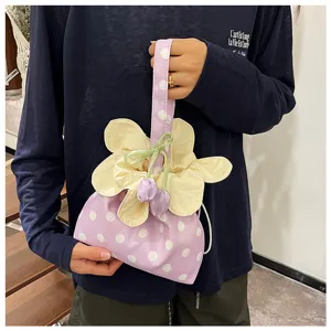 Borsa a mano in tessuto a pois e fiori stile coreano dolce borsa con coulisse estiva