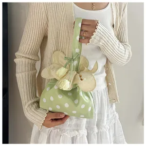 Borsa a mano in tessuto a pois floreali stile coreano, borsa da polso con coulisse per donne.