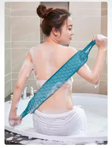 Silicone back scrubber strap for shower exfoliating body washing bath accessory detail view