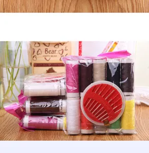 Portable sewing kit with colorful threads and needle box, ideal for household and daily mending.